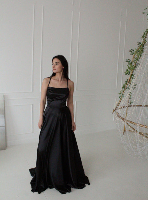 Stunning A-Line Square Neck Spaghetti Straps Satin Prom Dresses with S Bridelily Stunning A-Line Square Neck Spaghetti Straps Satin Prom Dresses with S Bridelily
