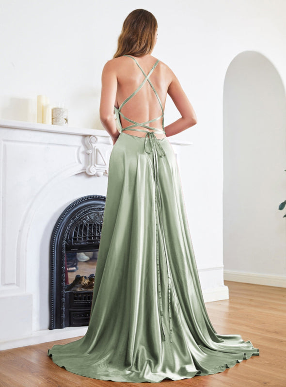 Square Neck Spaghetti Straps Chiffon Dresses Sunset