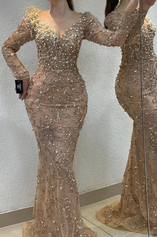 Mermaid Sweetheart Evening Dress With Beadings and Long Sleeves - Online main image 1