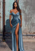 Stunning Blue Off-the-shoulder High Split Evening Dresses - Prom Dresses
