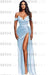 Stunning Blue Off-the-shoulder High Split Evening Dresses - Prom Dresses