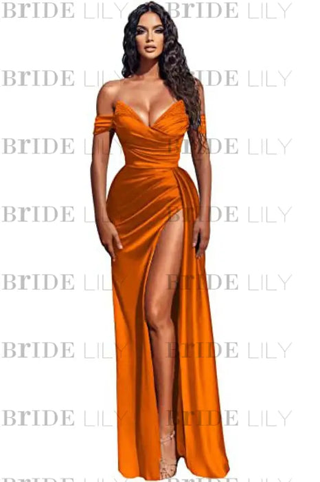 Stunning Blue Off-the-shoulder High Split Evening Dresses - Prom Dresses