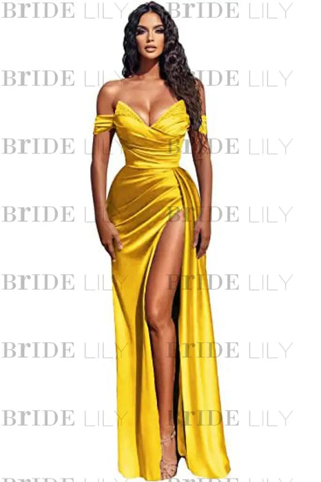 slim fit dress slacks Zapaka Women Sparkly Blue A-Line Homecoming Dress Off The Shoulder Beaded Satin Short Prom Dress, Yellow / US10 main image 0