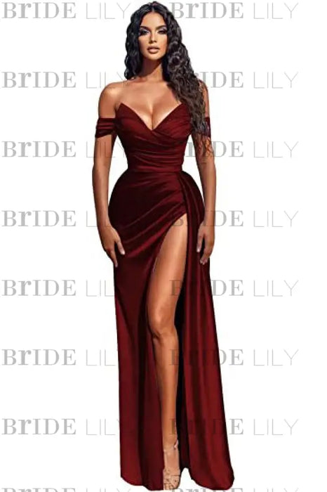 Stunning Blue Off-the-shoulder High Split Evening Dresses-Bridelily