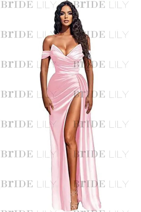 Stunning Blue Off-the-shoulder High Split Evening Dresses - Prom Dresses