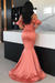 Stunning Coral Mermaid Prom Gown with Off-the-Shoulder Style