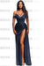Stunning Blue Off-the-shoulder High Split Evening Dresses - Prom Dresses