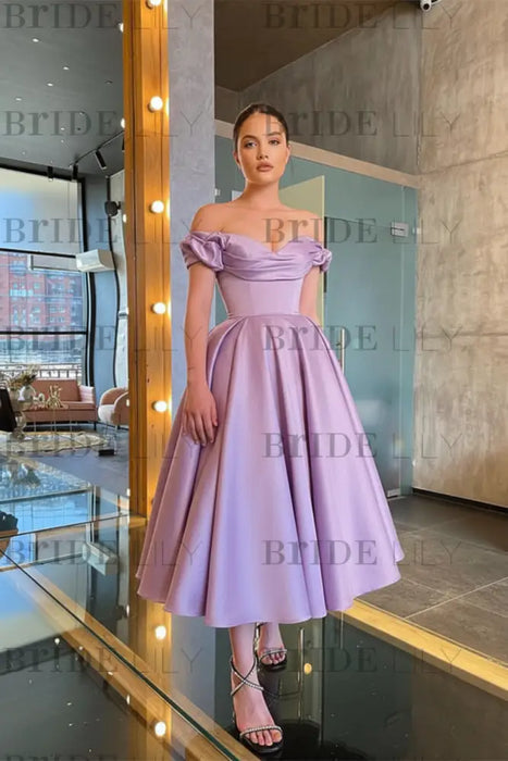 Lavender Off-Shoulder Prom Dress