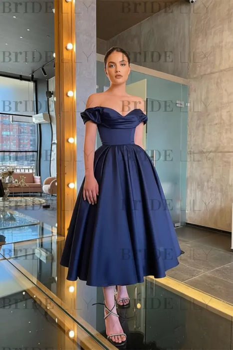 Navy Off-Shoulder Prom Dress