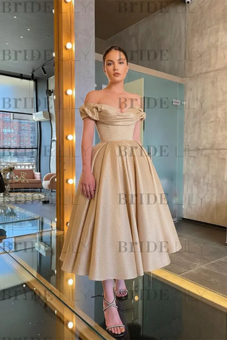 Champagne Off-Shoulder Prom Dress