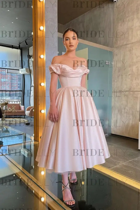 Pearl Pink Off-Shoulder Prom Dress