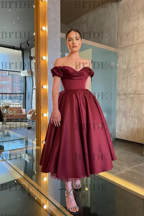 Burgundy Off-the-Shoulder Prom Dress