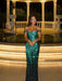 Stunning Off-the-Shoulder Mermaid Prom Dress with Sequins Dark Green