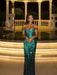 Stunning Off-the-Shoulder Mermaid Prom Dress with Sequins Dark Green