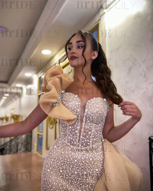 Charming One Shoulder Sequins Prom Dress Mermaid with Split