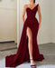 Stunning Orange V-Neck Mermaid Evening Dress with Long Split and Beads