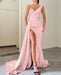 Stunning Orange V-Neck Mermaid Evening Dress with Long Split and Beads