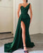 Stunning Orange V-Neck Mermaid Evening Dress with Long Split and Beads