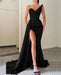 Stunning Orange V-Neck Mermaid Evening Dress with Long Split and Beads