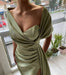 Stunning Sage Green Portrait V-Neck Prom Dress with Elegant Pleats and Slit