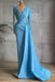 Sky Blue Stunning One Shoulder Mermaid Evening Gown with Side Cape - Prom Dresses