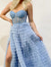 Stunning Strapless Ruffle Layered Blue/Black Lace Long Prom Dresses with High Slit, Blue/Black Lace Tulle Formal Evening Dresses 