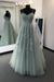 Stylish Backless Dusty Sage Lace Long Prom Dresses Lace Formal Dresses