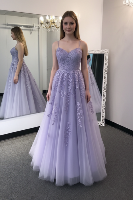 Stylish Backless Lavender Lace Prom Dress