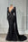 Stylish Black A-line Mermaid Evening Dress Deep V-Neck Beadings Long Sleeves Prom Dress - Prom Dress