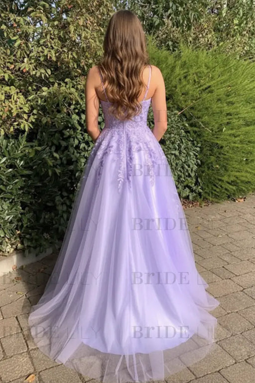 Stylish Purple Lace Long Prom Dresses, Purple Formal Evening Dresses
