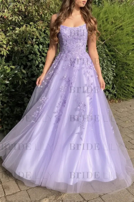 Stylish Purple Lace Long Prom Dresses, Purple Formal Evening Dresses