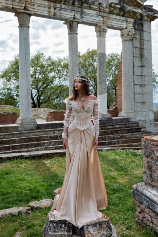 Stylish Long Sleeves Satin Mermaid Evening Maxi Dress with Sequined Lace Appliques