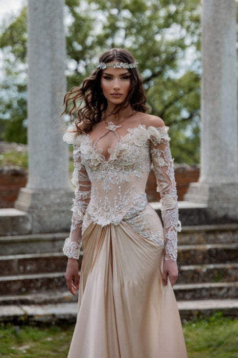 Stylish Long Sleeves Satin Mermaid Evening Maxi Dress with Sequined Lace Appliques