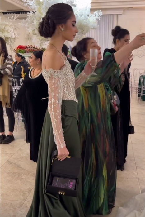 Stylish One-Shoulder Beaded Long Sleeves Ruched Satin Prom Dress