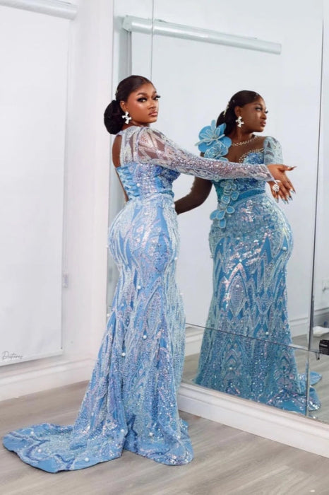 Stylish One-Shoulder Deep V-Neck Mermaid Prom Dress with Appliques