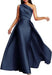 Stylish One-Shoulder Satin Ruched A-Line Prom Dress Long Evening Gown - Prom Dress