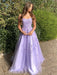Stylish Purple Lace Long Prom Dresses, Purple Formal Evening Dresses