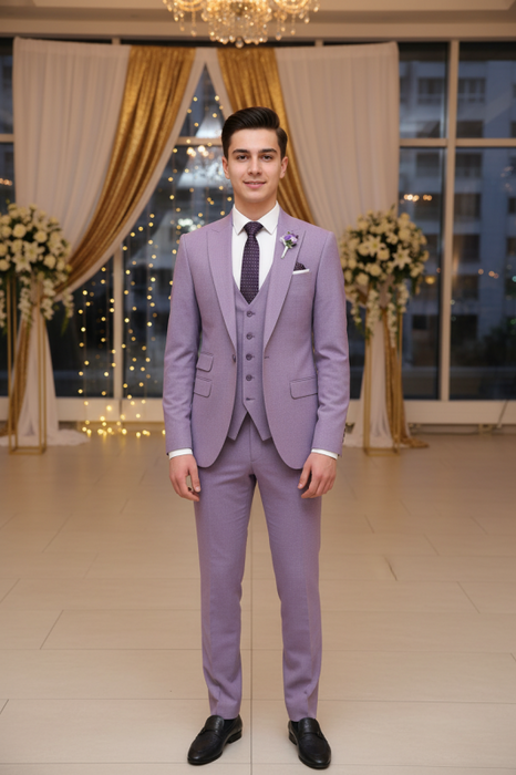 Purple Three Piece Suit Peaked Lapel Slim Fit Wedding & Prom Suit-Bridelily Purple Three Piece Suit Peaked Lapel Slim Fit Wedding & Prom Suit-Bridelily
