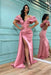 Rose Petal Pink Mermaid Prom Gown with Off-the-Shoulder Design and Stylish Split Hem