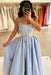 Stylish Strapless Satin Ruched Sequins A-Line Prom Dresses
