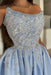 Stylish Strapless Satin Ruched Sequins A-Line Prom Dresses