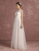 Summer Wedding Dresses 2021 Lace Empire Waist Bridal Gown Illusion Sleeveless Round Neck A Line Floor Length Bridal Dress