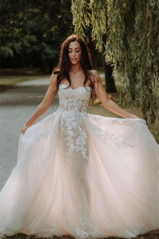 Sweetheart A-Line Wedding Dress with Lace Appliques in Tulle - Wedding Dresses