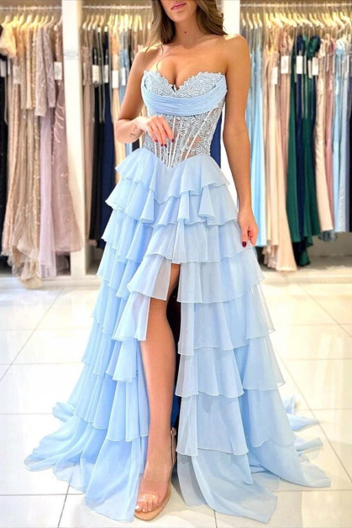 Sweetheart Aline Prom Dress with High Split Appliques Corset Evening Dress - Prom Dress