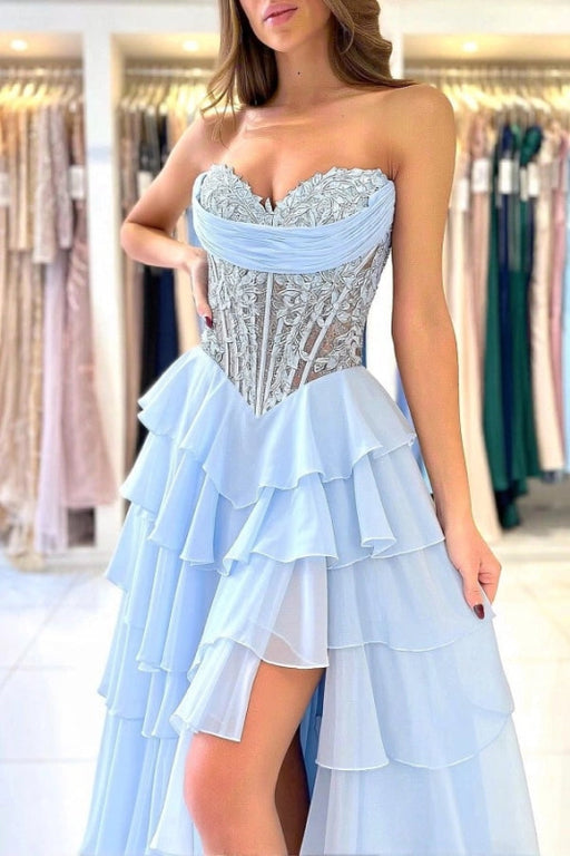 Sweetheart Aline Prom Dress with High Split Appliques Corset Evening Dress - Prom Dress