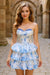 Sweetheart Blue Printed Short Homecoming Dress Sleeveless Prom Dress - Blue