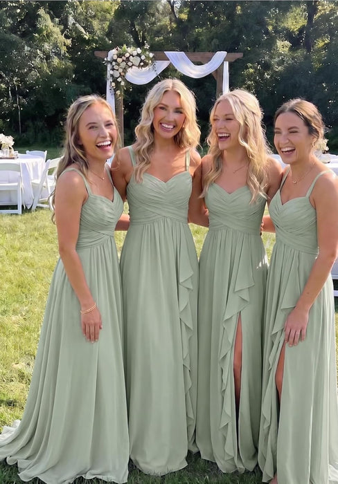 Women's Chiffon Bridesmaid Dresses Long Evening Formal Gown with Slit