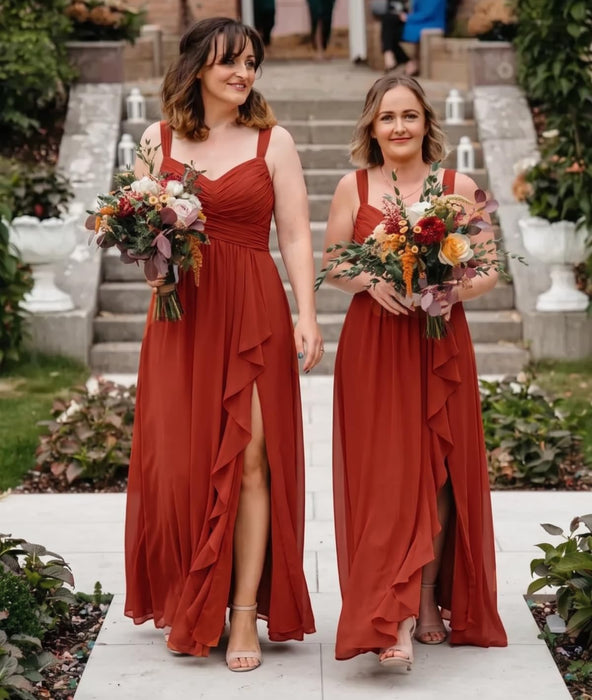 Women's Chiffon Bridesmaid Dresses Long Evening Formal Gown with Slit