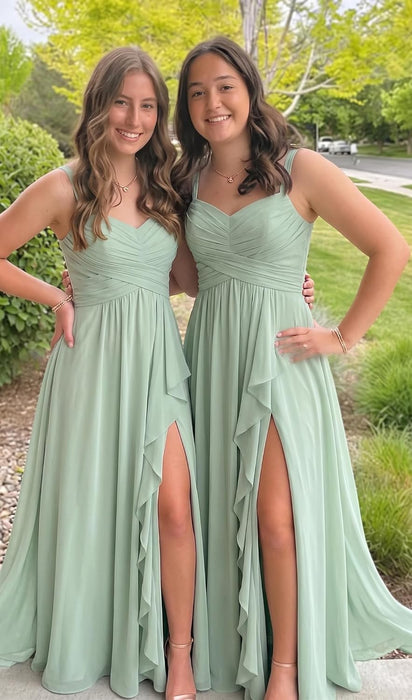Women's Chiffon Bridesmaid Dresses Long Evening Formal Gown with Slit