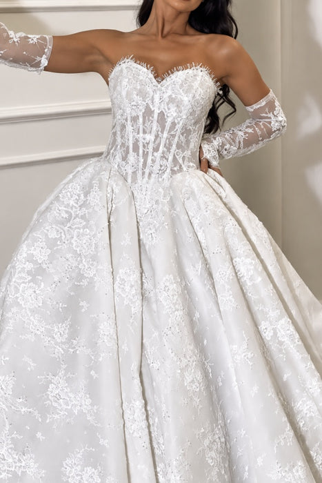 Romantic Sweetheart Corset Lace Princess Wedding Dress Sleeveless
